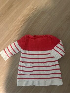 Coral and White Striped Knit Baby Tunic Dress